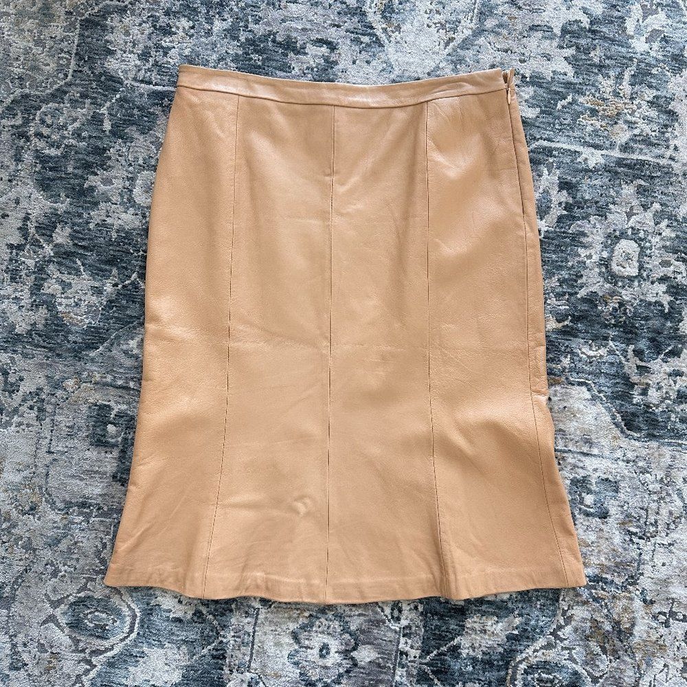 Vintage genuine leather high waist a line skirt in neutral